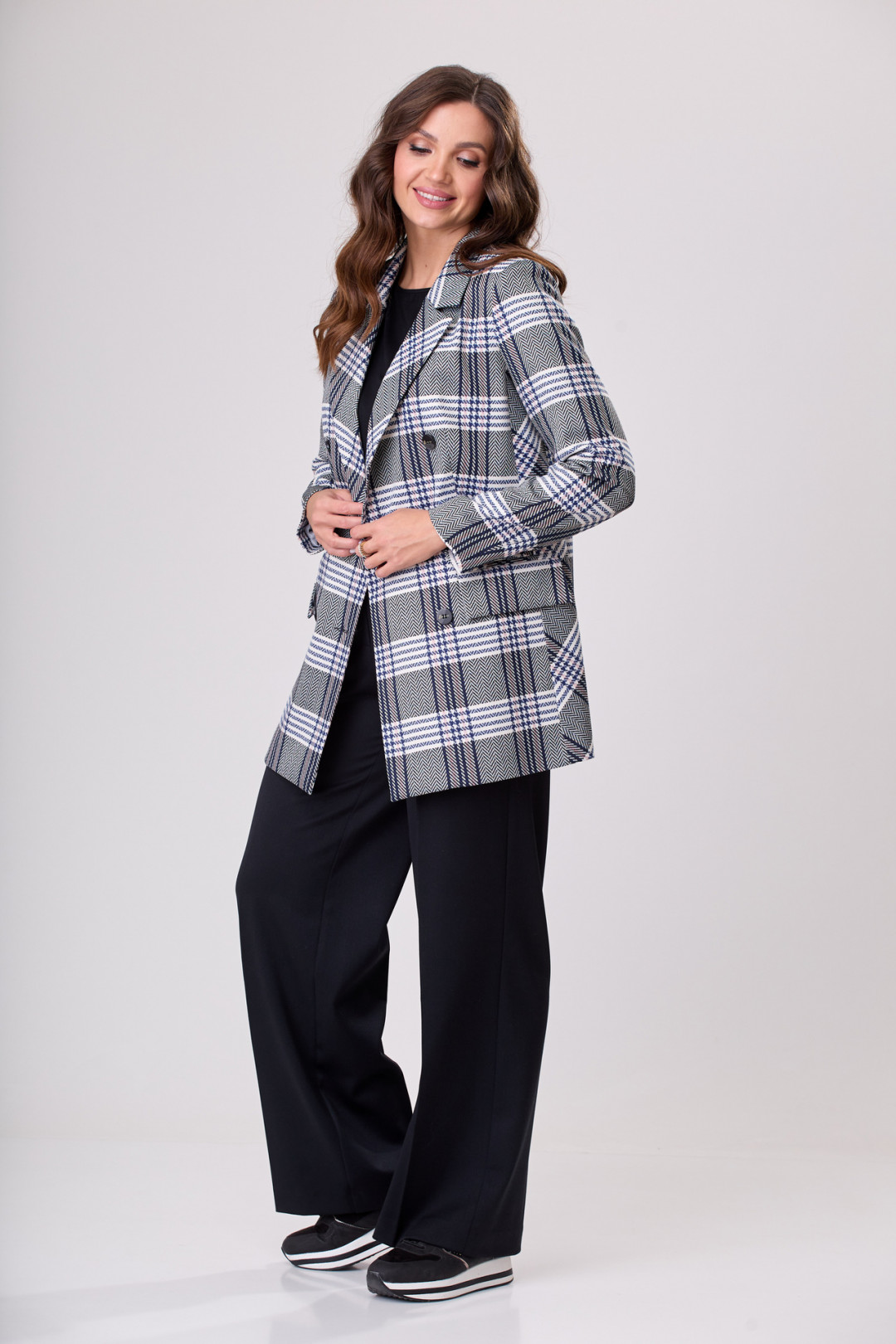 Жакет БелЭльСтиль 848 сине-бело-черная клетка - фото 3